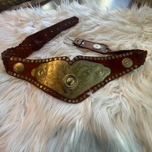 Vintage Studded Braided Leather Statement Belt S-M